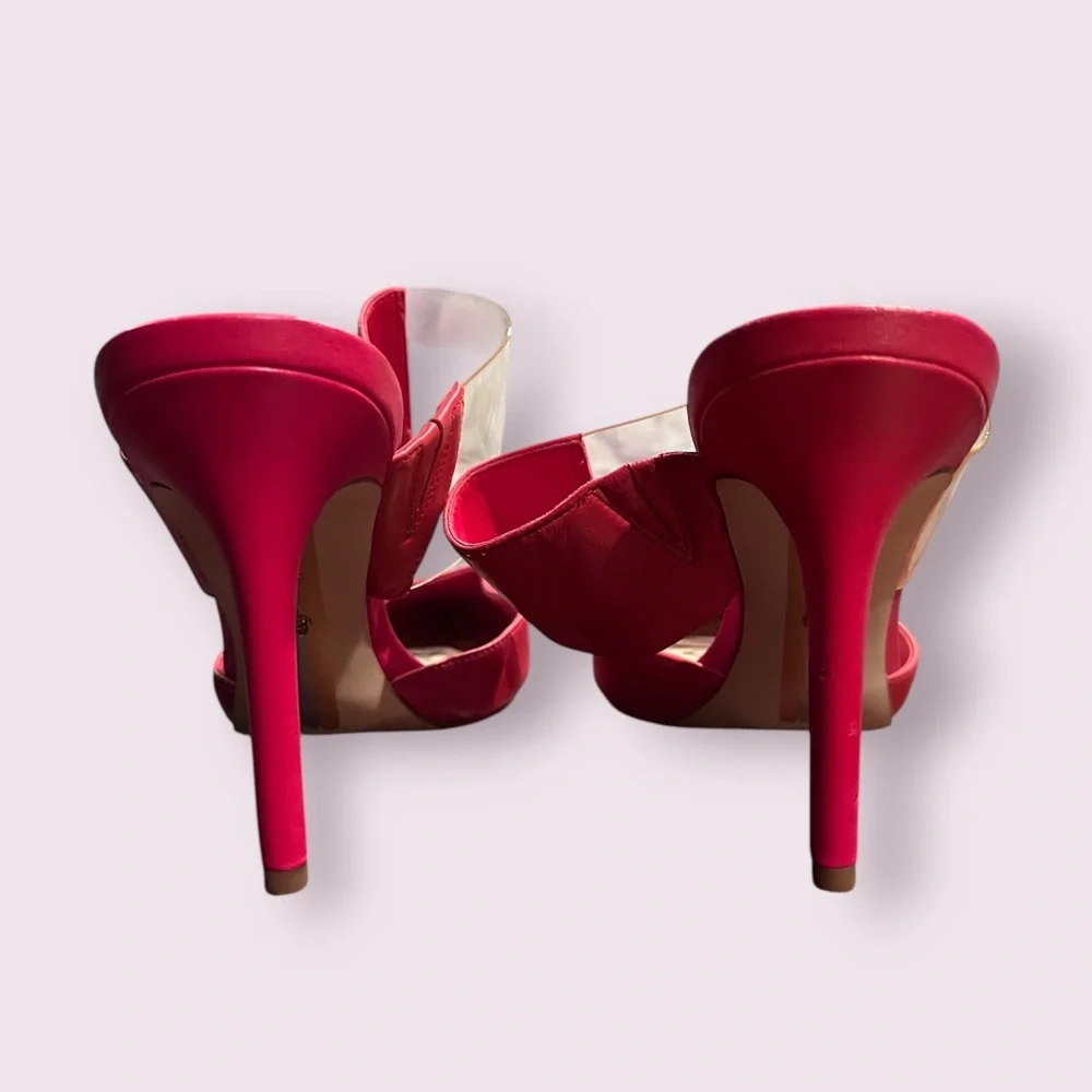 Sam Edelman Red Pointed-Toe Hope Heels with Clear Strap Size 9.5